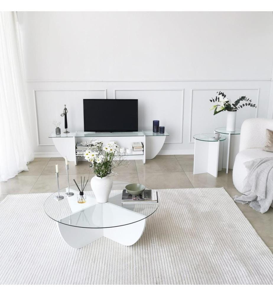 Weiss, Tv Schränke, 40X158X35 cm, Getempertes Glas