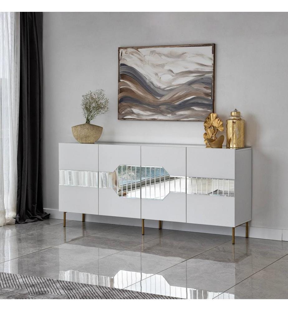 Console, Blanc, Or, Panneau de particules mélaminé