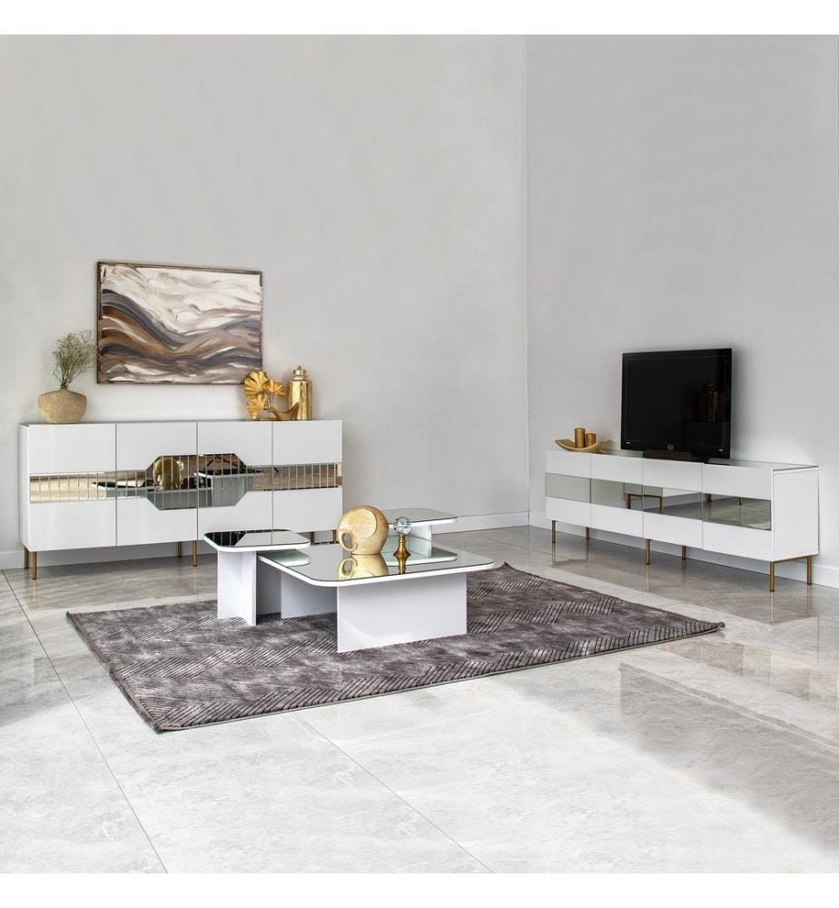 Console, Blanc, Or, Panneau de particules mélaminé