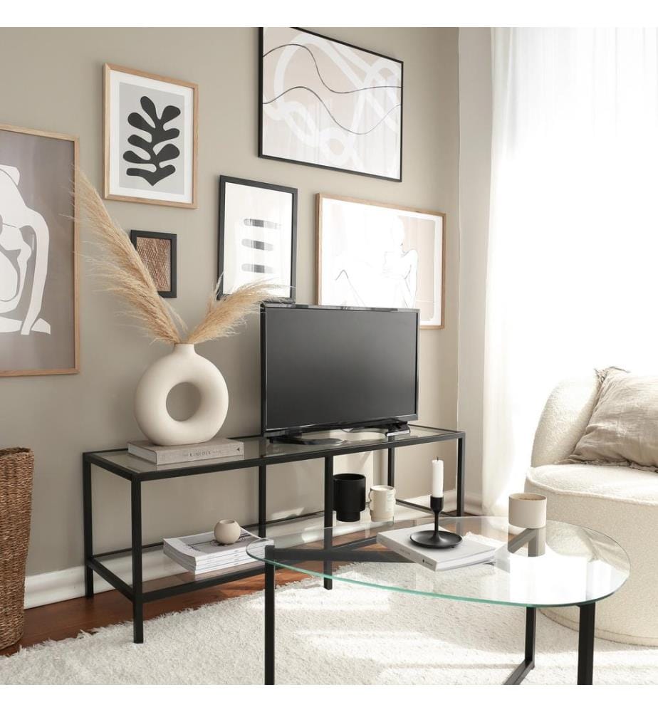 Mat Black, Armadi Tv, 45X130X40 cm, Vetro Degustato