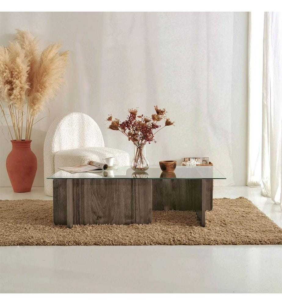 Couleur Noyer, Tables Basses, 30X105X65 cm, Verre À 100%