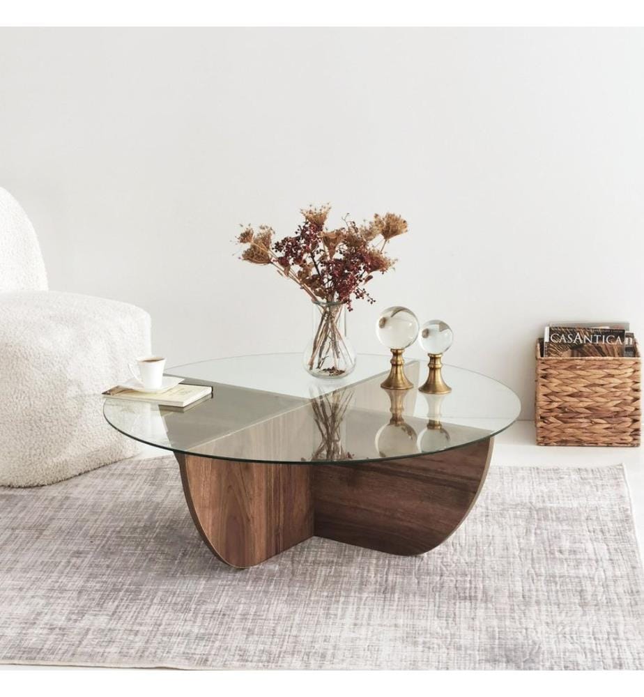 Nussbaumfarbe, Couchtische, 30X90X90 cm, Getempertes Glas