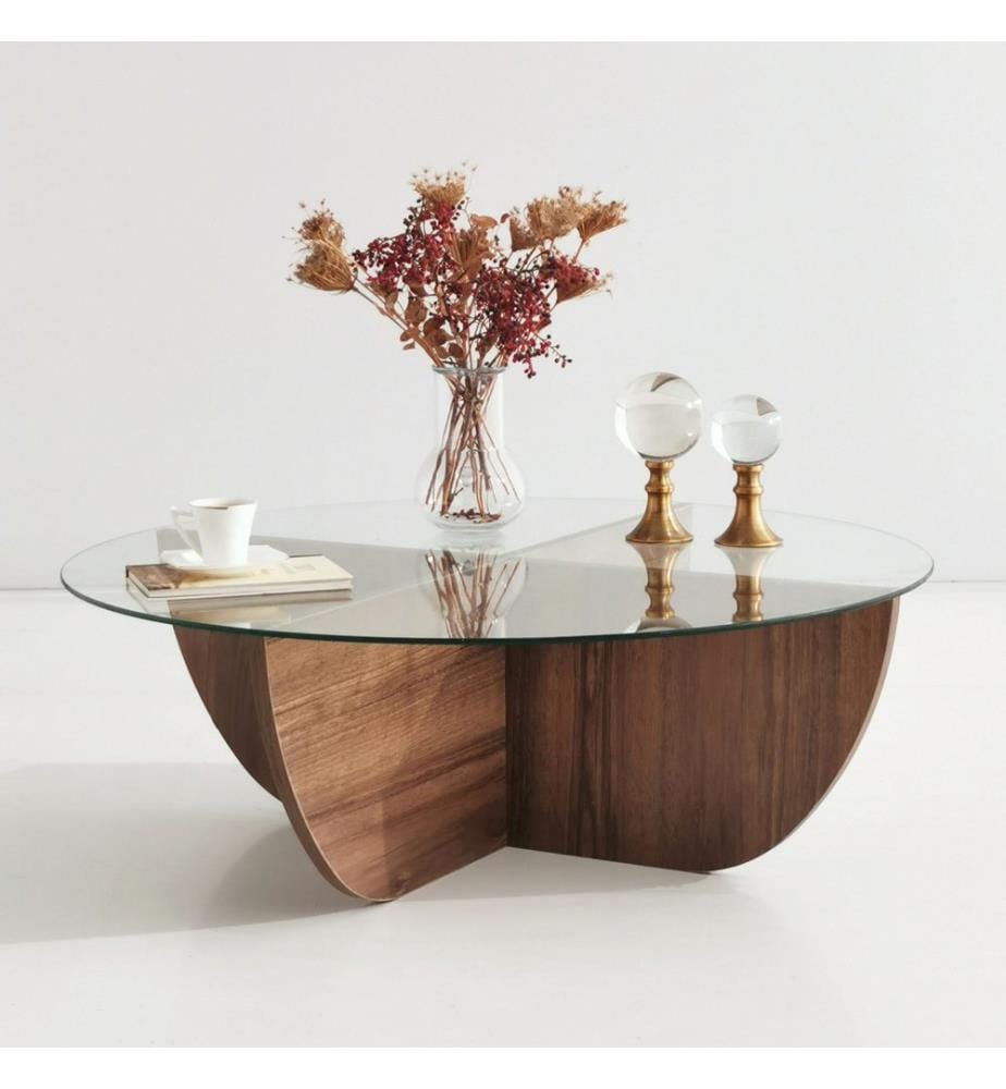 Nussbaumfarbe, Couchtische, 30X90X90 cm, Getempertes Glas