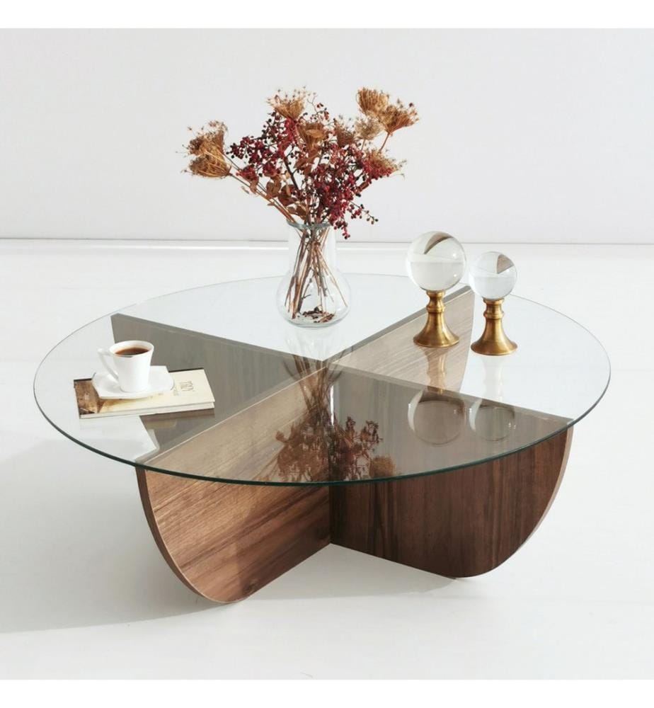 Nussbaumfarbe, Couchtische, 30X90X90 cm, Getempertes Glas