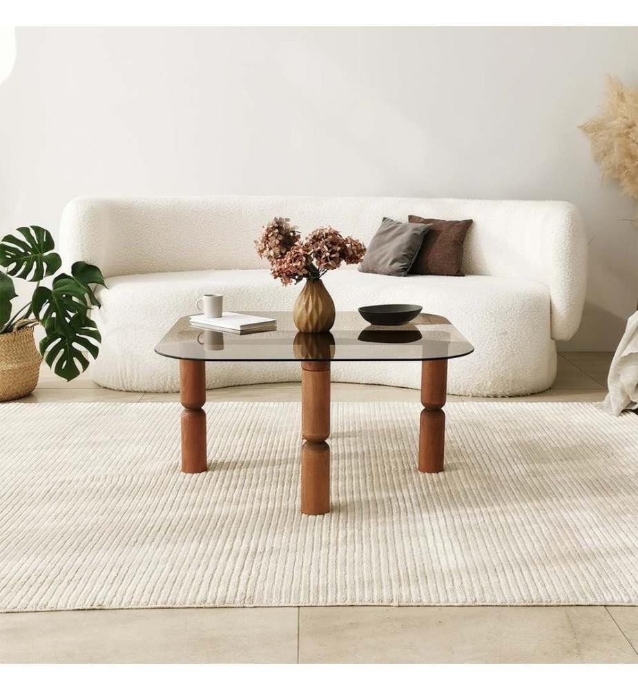 Tavolino, Noce, Bronzo, Vetro temperato , Struttura: Legno massiccio
