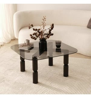 Tavolino, Antracite, Fumo, Vetro temperato , Struttura: Legno massiccio