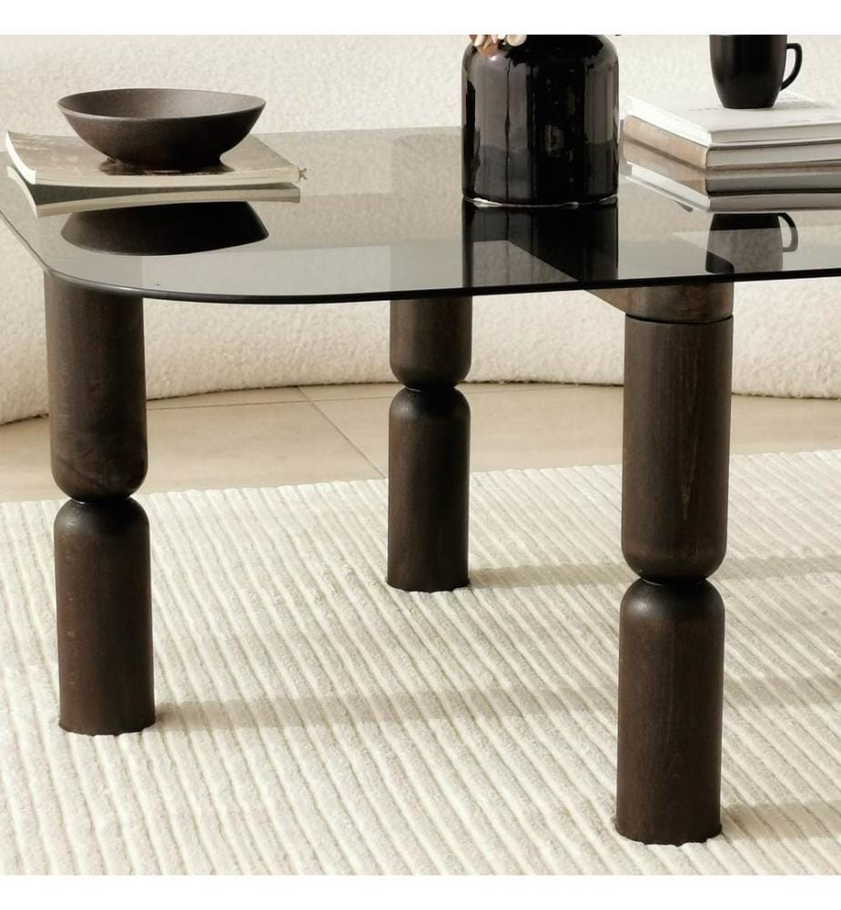 Table basse, Anthracite, fumée, verre trempé , châssis : Bois massif