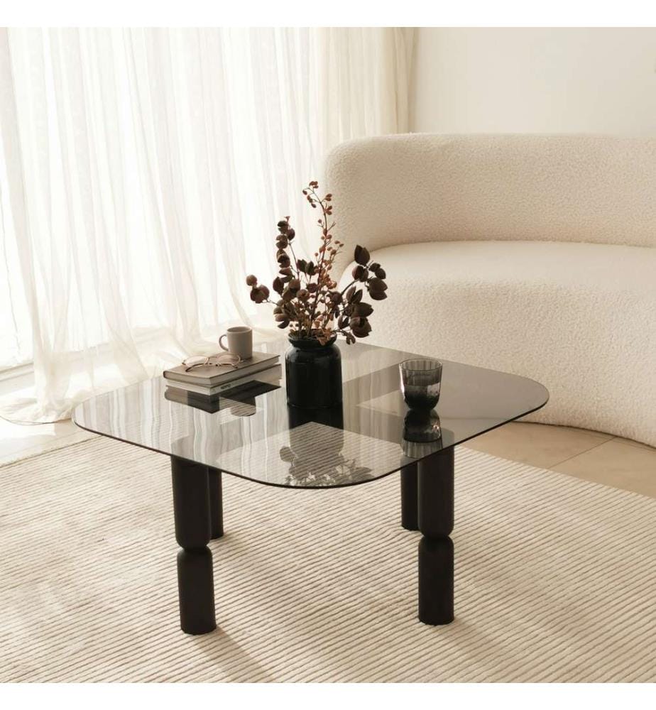 Table basse, Anthracite, fumée, verre trempé , châssis : Bois massif