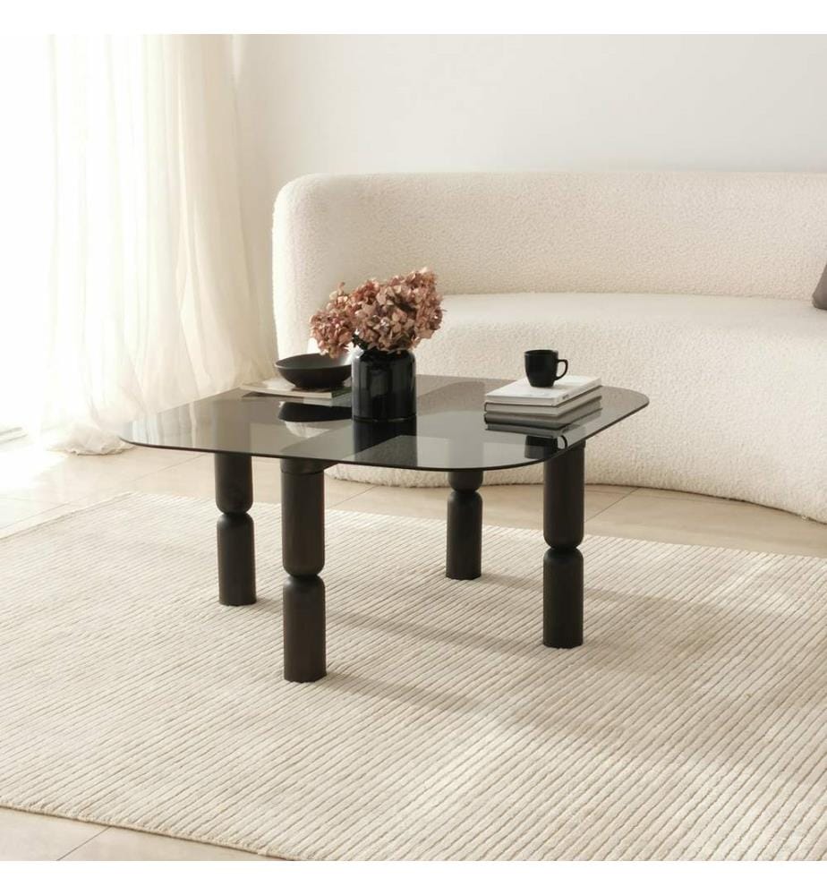 Table basse, Anthracite, fumée, verre trempé , châssis : Bois massif
