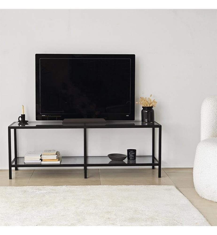 Porta TV, Grigio scuro, Nero, Vetro temperato, Struttura: Metallo