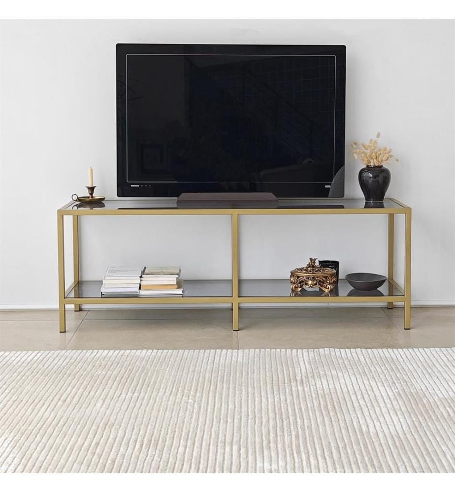 Porta TV, Grigio scuro, Oro, Vetro temperato, Struttura: Metallo