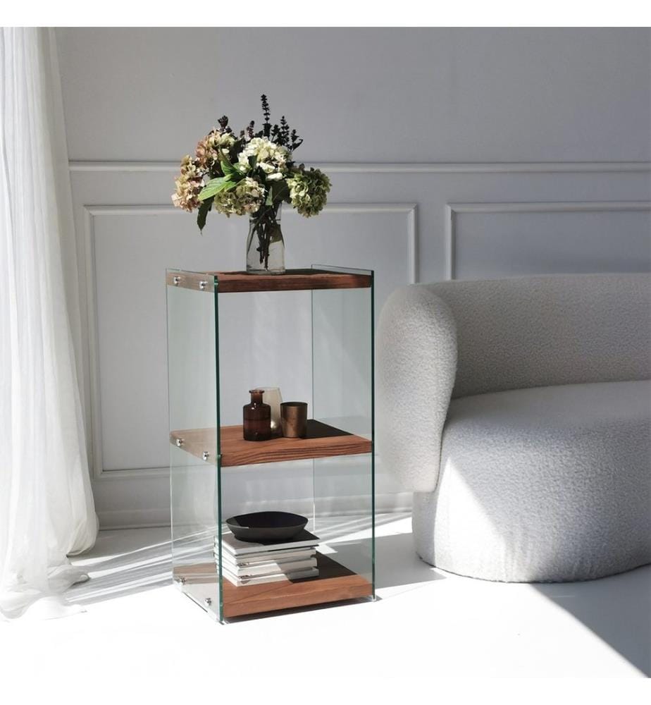 Libreria, Naturale, Vetro temperato, Struttura: Legno massiccio
