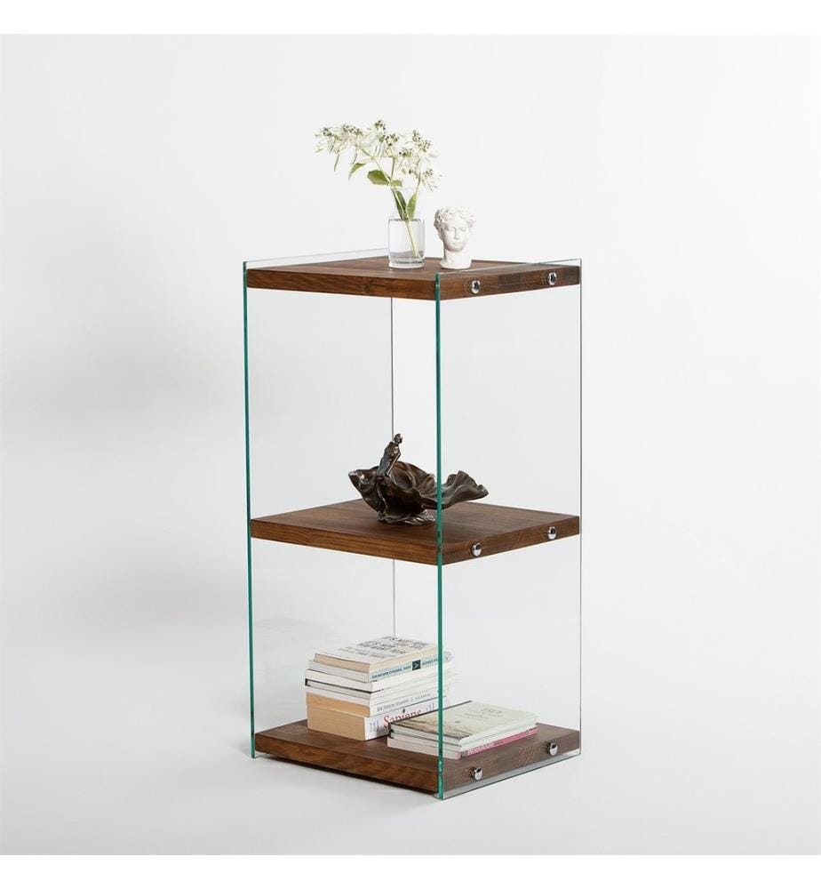 Libreria, Naturale, Vetro temperato, Struttura: Legno massiccio