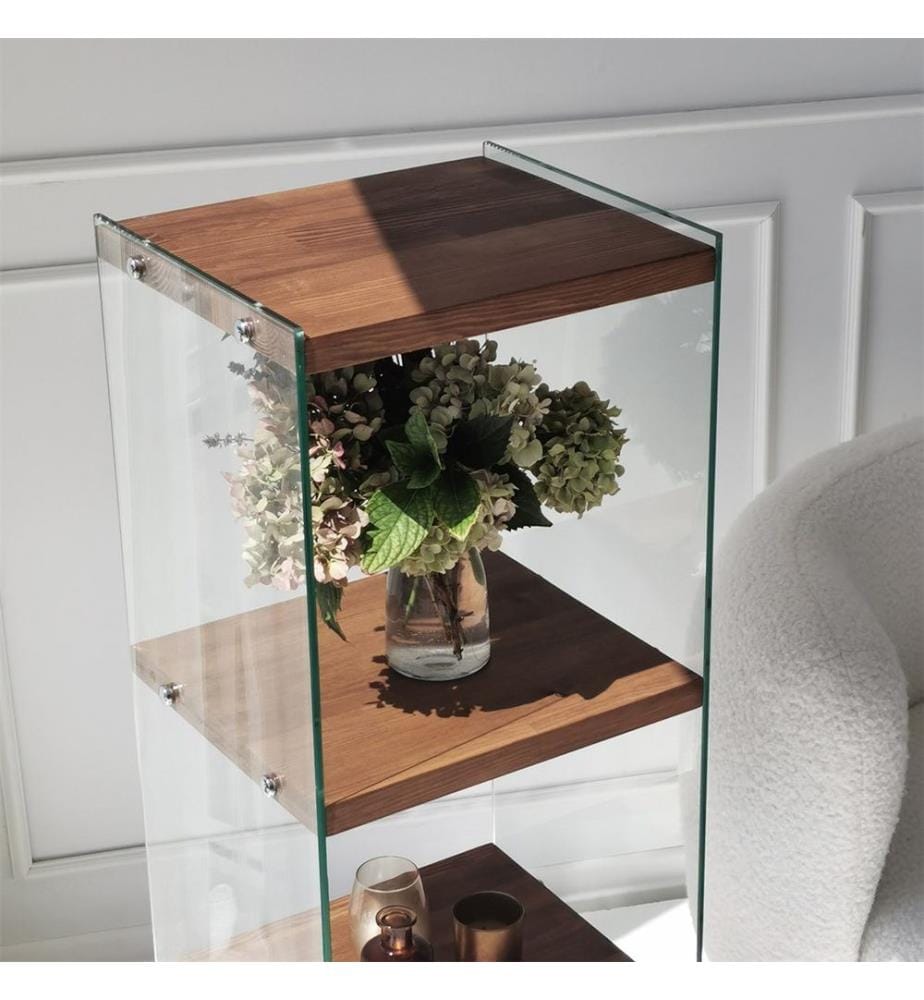 Libreria, Naturale, Vetro temperato, Struttura: Legno massiccio