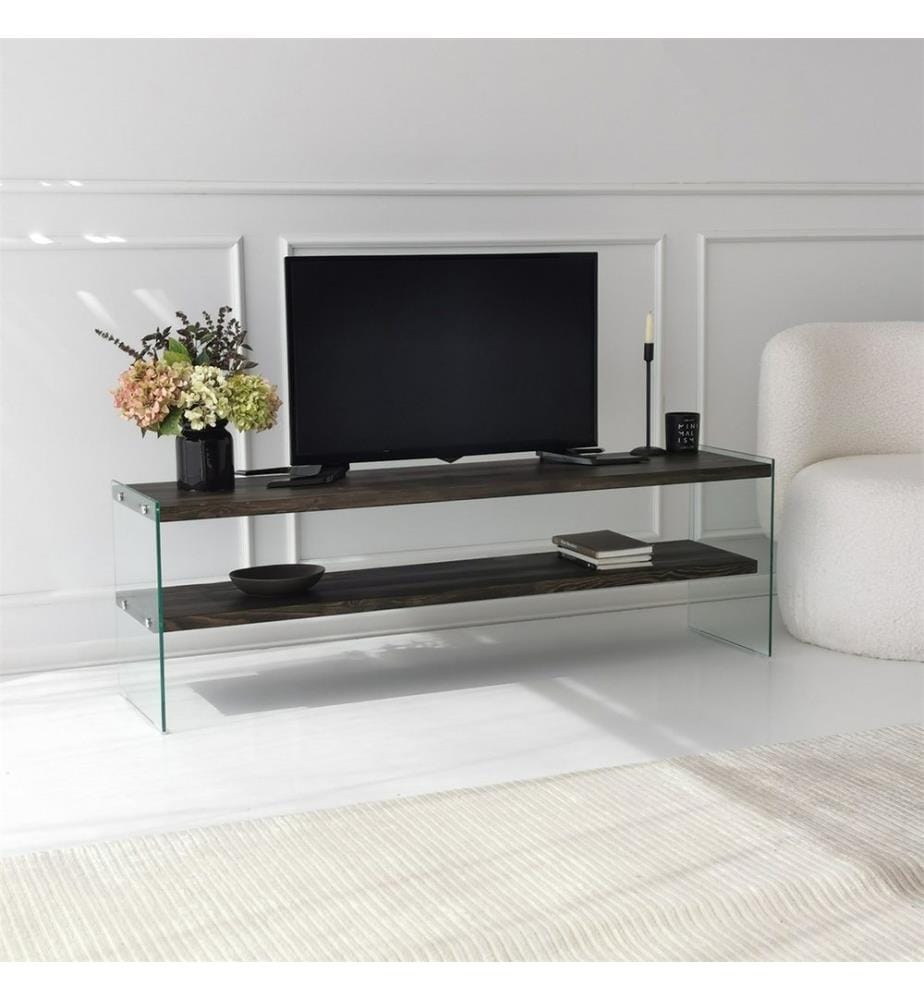 Porta TV, Antracite, Vetro temperato, Struttura: Legno massiccio