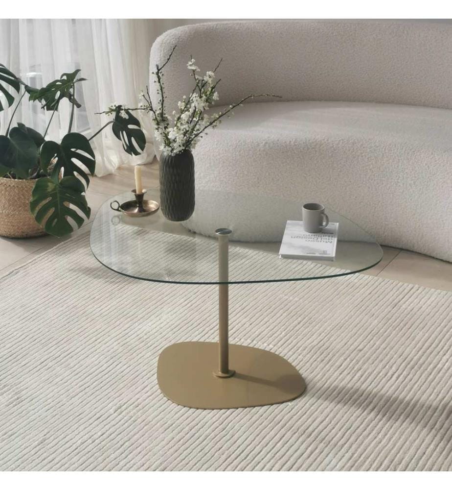 Tavolino, Trasparente, Oro, Vetro temperato, Gambe in metallo