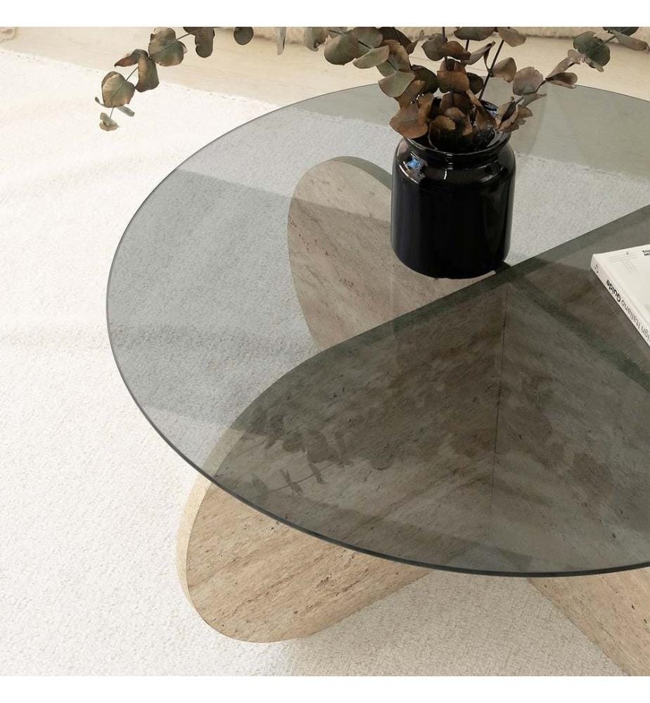 Couchtisch, Travertin, Rauchgrau, Platte: 100 % GLAS, Untergestell: 100 % MELAMINBESCHICHTETE SPANPLATTE