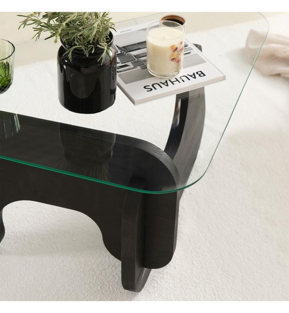 Coffee Table, Anthracite, 100% TEMPERED GLASS, Frame: 100% SOLID WOOD
