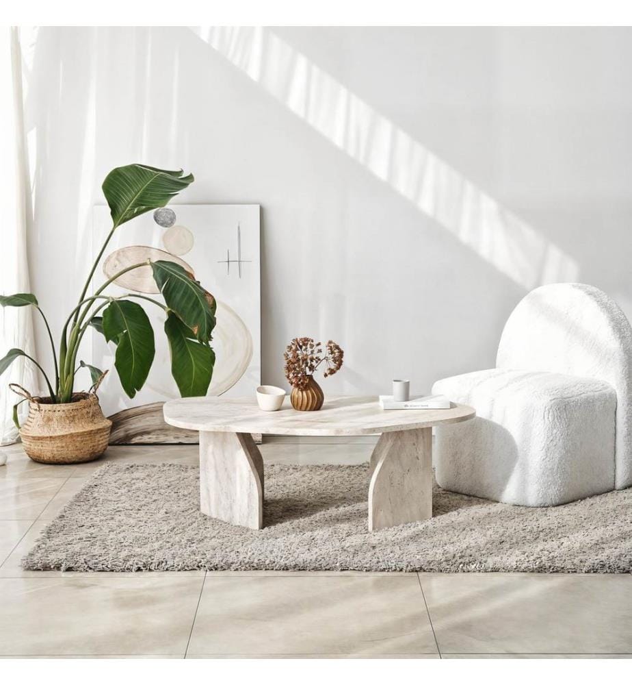 Table basse, travertin, structure : 100 % PANNEAUX DE PARTICULES ENDUITS DE MÉLAMINE