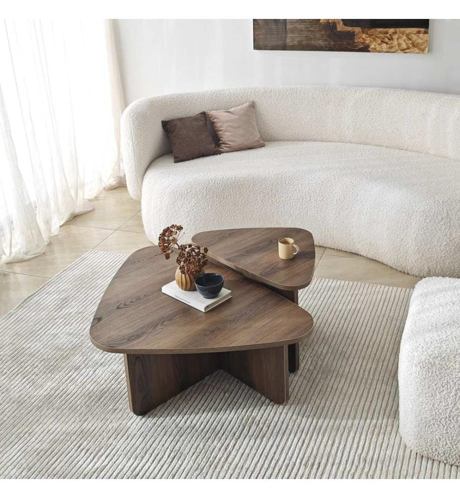 Coffee Table Set, Walnut, Frame: 100% MELAMINE COATED PARTICLE BOARD