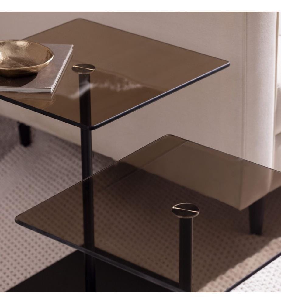 Ensemble de table basse, noir, bronze, 100 % VERRE TEMPÉRÉ, structure : 100 % PANNEAUX DE PARTICULES REVÊTUS DE MÉLAMINE