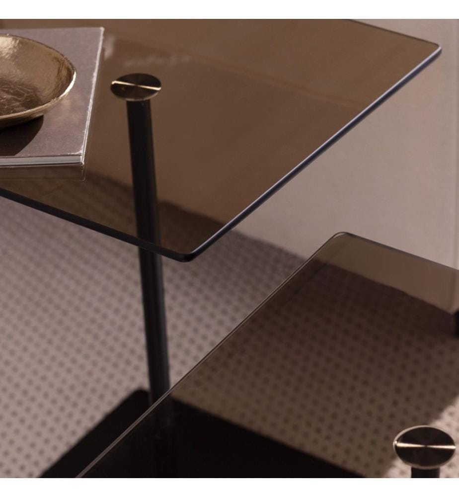 Ensemble de table basse, noir, bronze, 100 % VERRE TEMPÉRÉ, structure : 100 % PANNEAUX DE PARTICULES REVÊTUS DE MÉLAMINE