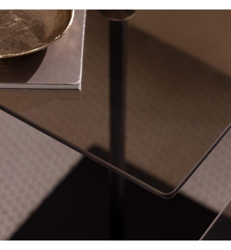 Ensemble de table basse, noir, bronze, 100 % VERRE TEMPÉRÉ, structure : 100 % PANNEAUX DE PARTICULES REVÊTUS DE MÉLAMINE