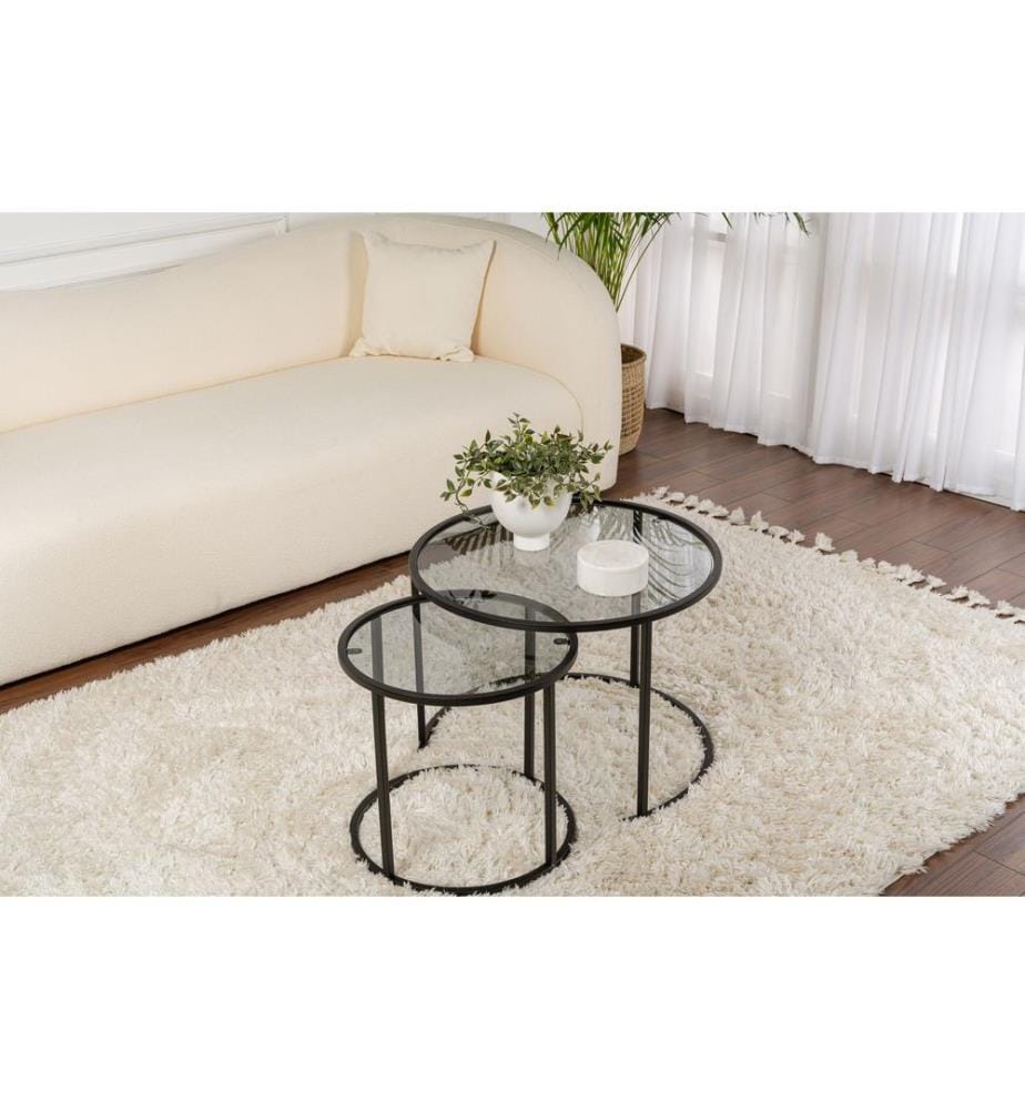 Couchtisch-Set, Schwarz, Grau, 100 % HARTGLAS, Rahmen: 100 % METALL