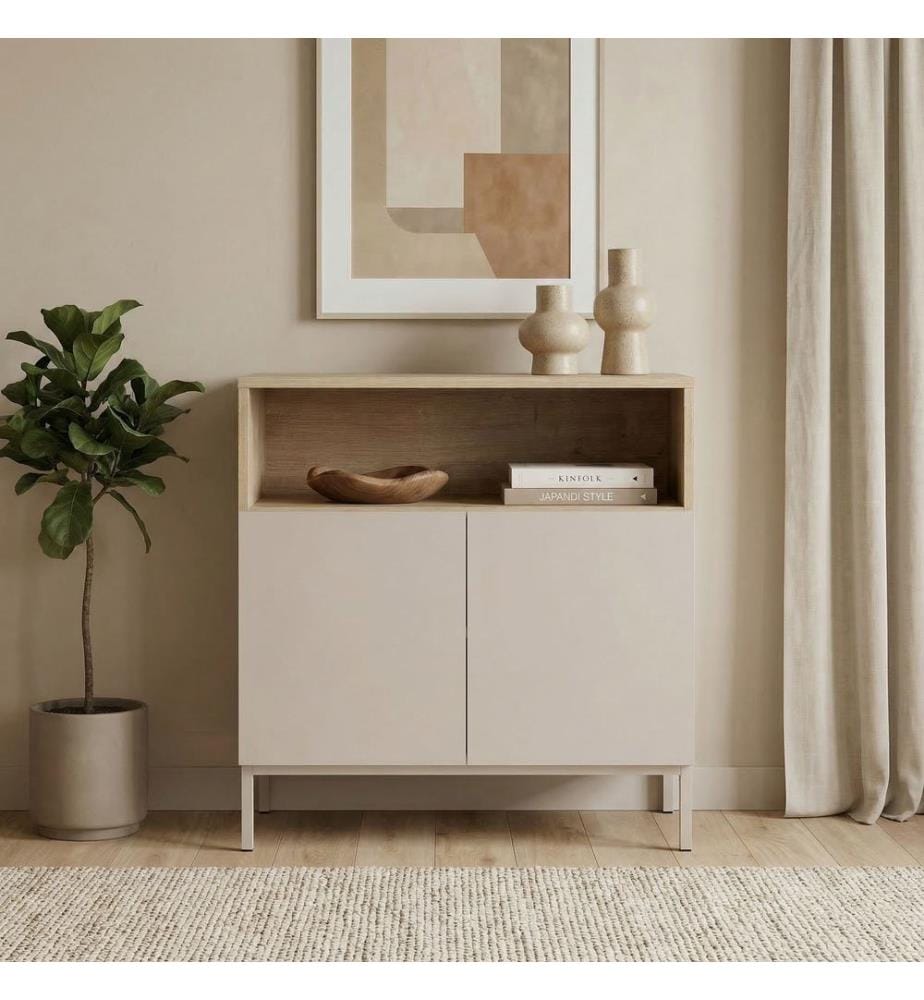 Sideboard, Sandstein, Saphir-Eiche, 100 % melaminbeschichtete Spanplatte