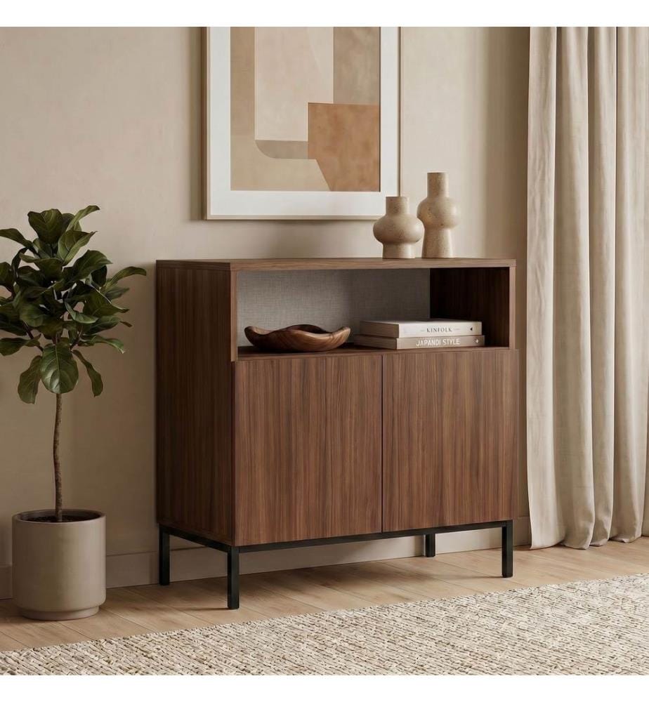 Sideboard, Milano-Walnuss, Schwarz, 100 % melaminbeschichtete Spanplatte