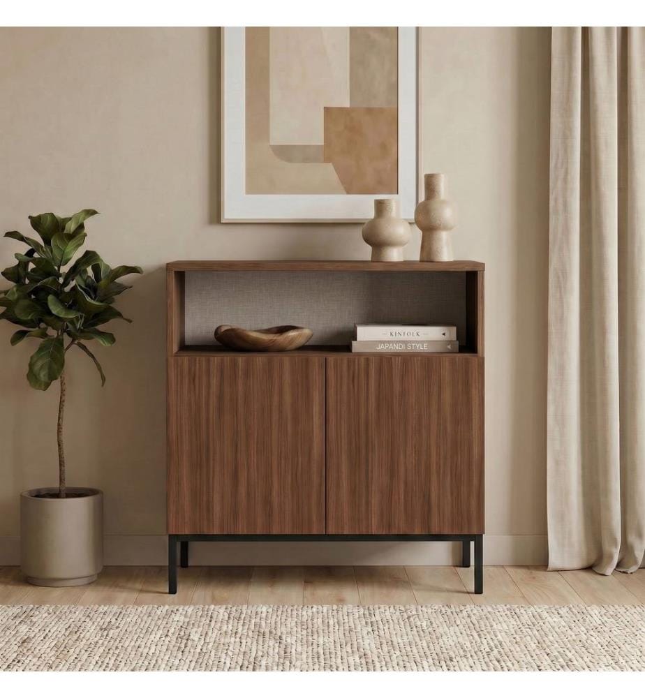 Sideboard, Milano-Walnuss, Schwarz, 100 % melaminbeschichtete Spanplatte