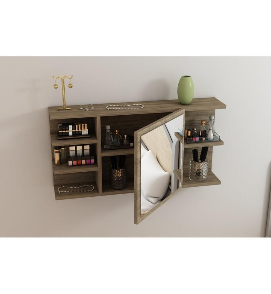 Schminkschrank, Walnuss, 100 % melaminbeschichtete Spanplatte