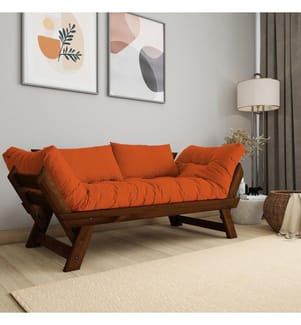 2-Sitzer-Schlafsofa, Walnuss, Orange, 100 % Kiefernholz