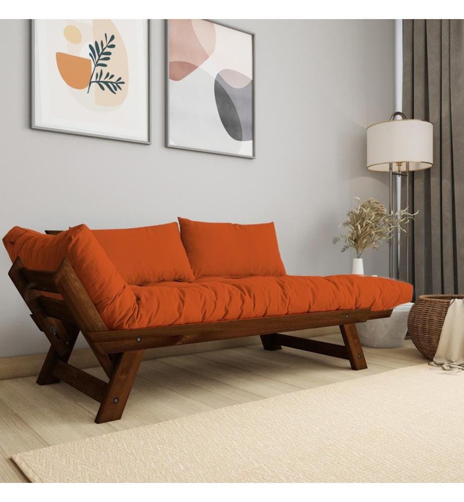2-Sitzer-Schlafsofa, Walnuss, Orange, 100 % Kiefernholz