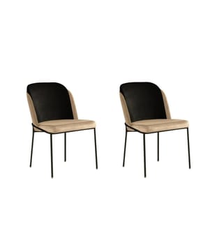 Stuhlset, 2-teilig, Schwarz, Creme, Metallgestell, Sitzfläche aus Samtstoff / melaminbeschichtete Spanplatte
