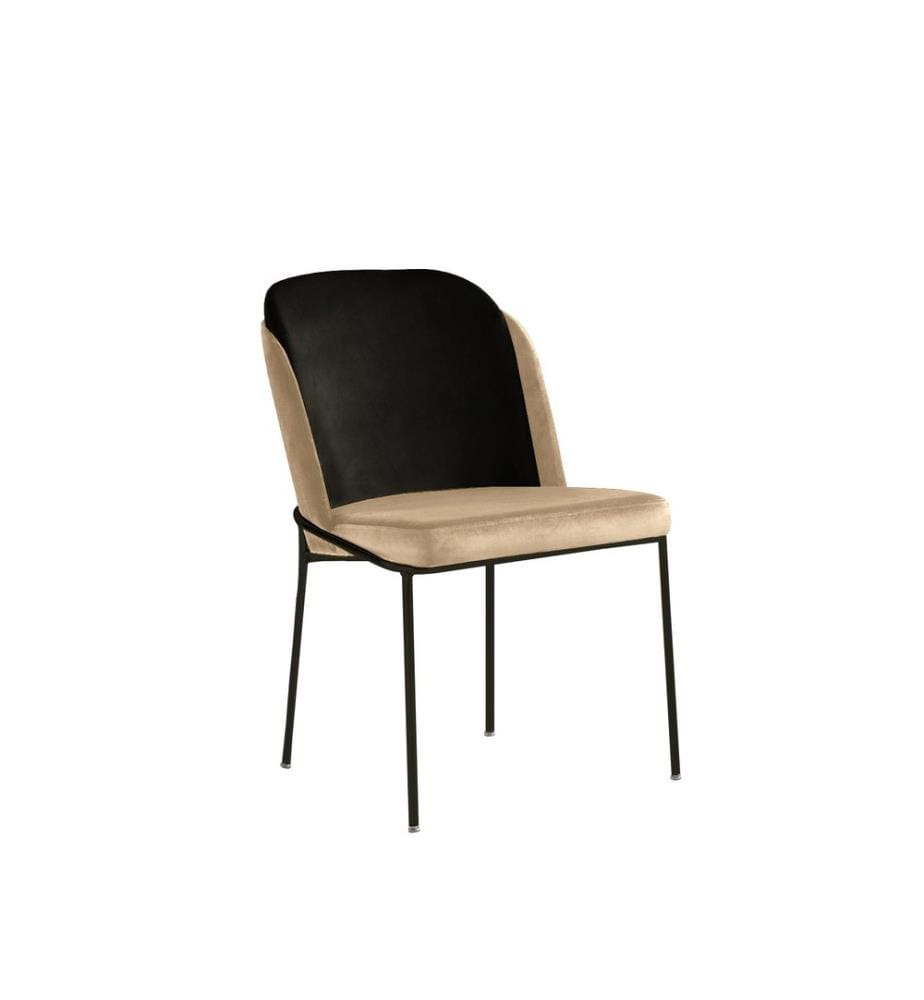 Stuhlset, 2-teilig, Schwarz, Creme, Metallgestell, Sitzfläche aus Samtstoff / melaminbeschichtete Spanplatte