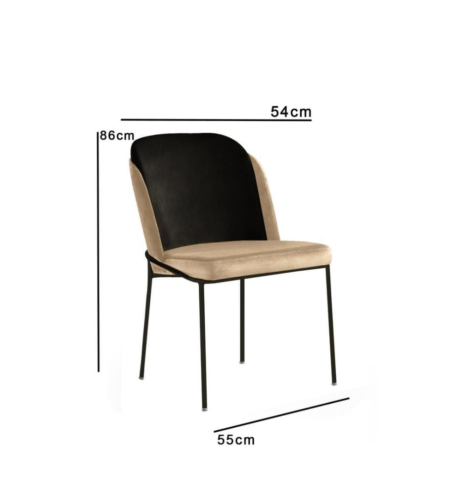 Stuhlset, 2-teilig, Schwarz, Creme, Metallgestell, Sitzfläche aus Samtstoff / melaminbeschichtete Spanplatte