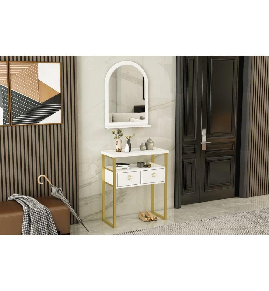 Kommode, Weiss, Gold, 100 % melaminbeschichtete Spanplatte, Spiegel