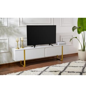 TV-Ständer, Weiss, Gold, 100 % melaminbeschichtete Spanplatte
