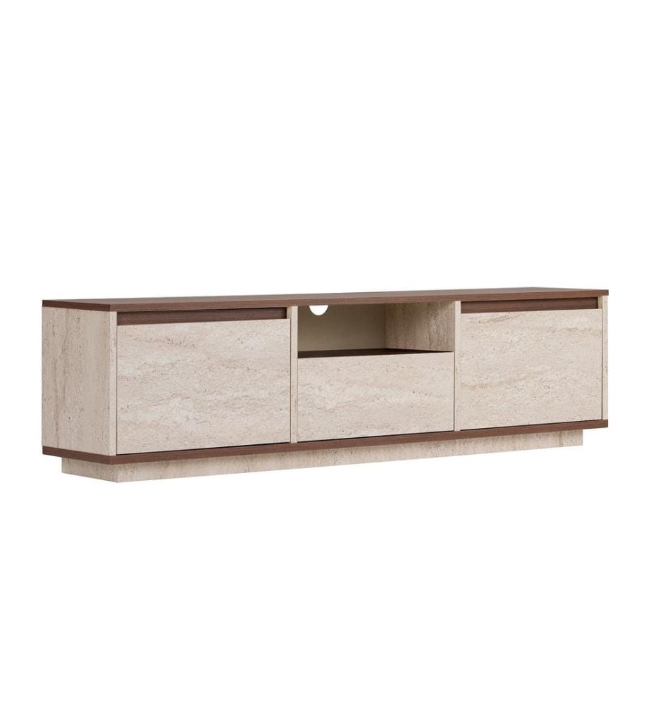 Meuble TV, travertin, noyer Milano, panneaux de particules 100 % mélaminés