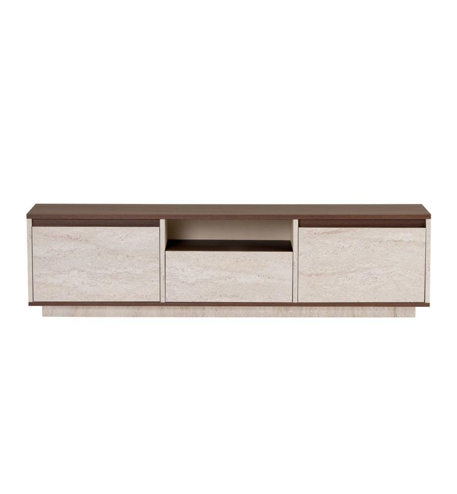 Meuble TV, travertin, noyer Milano, panneaux de particules 100 % mélaminés