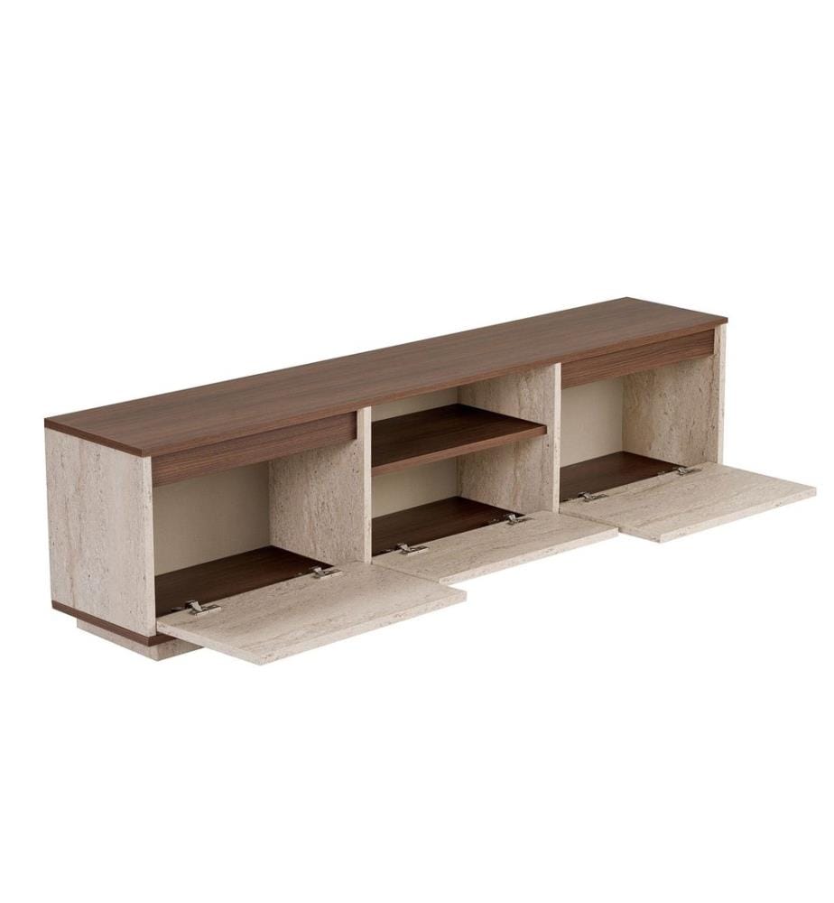 Meuble TV, travertin, noyer Milano, panneaux de particules 100 % mélaminés