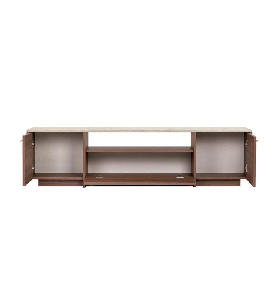 Meuble TV, travertin, noyer Milano, panneaux de particules 100 % mélaminés