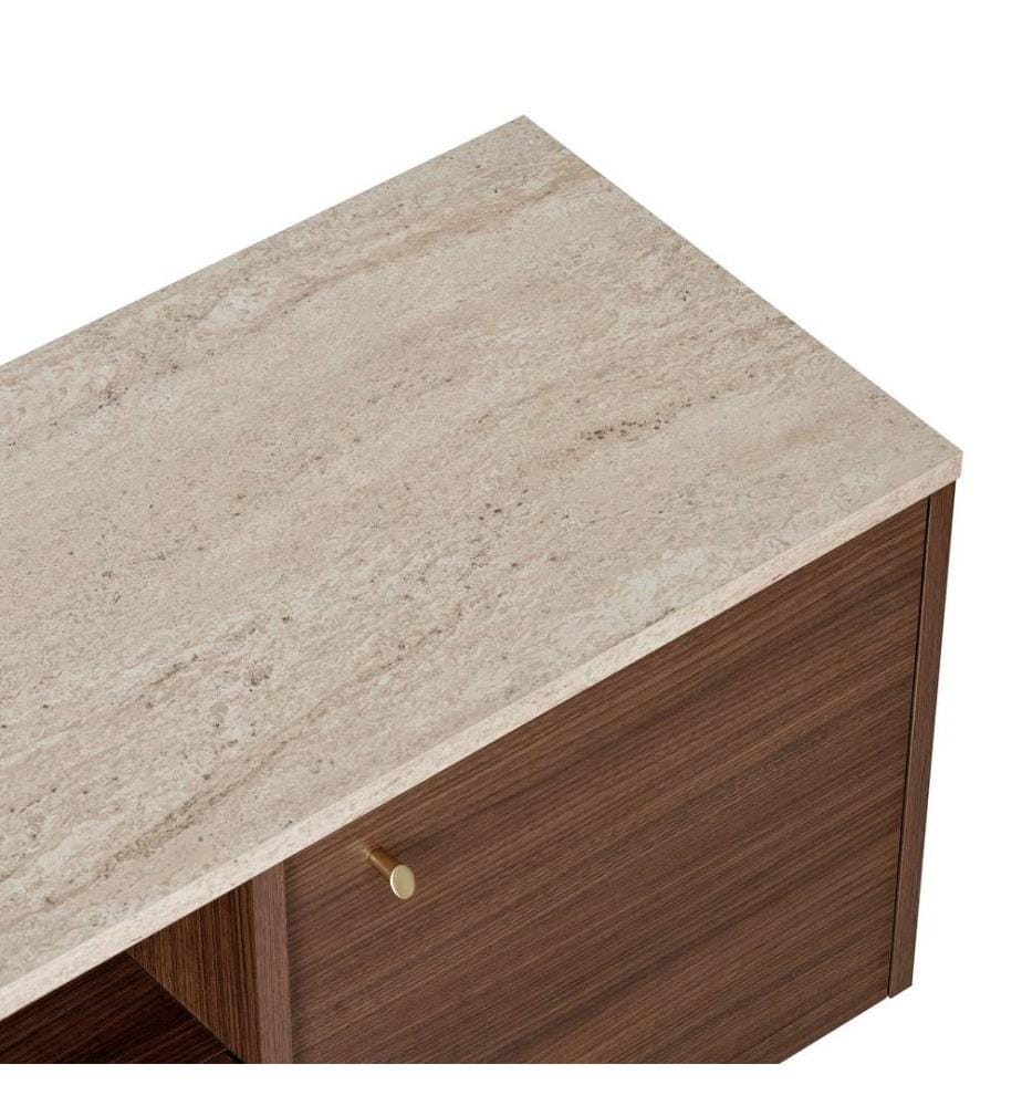 Meuble TV, travertin, noyer Milano, panneaux de particules 100 % mélaminés