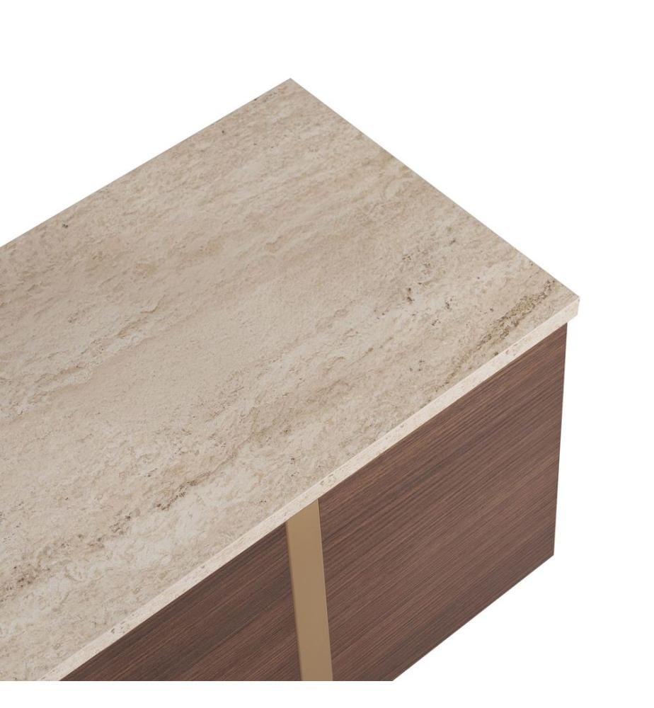 Meuble TV, travertin, noyer Milano, doré, panneau de particules 100 % mélaminé