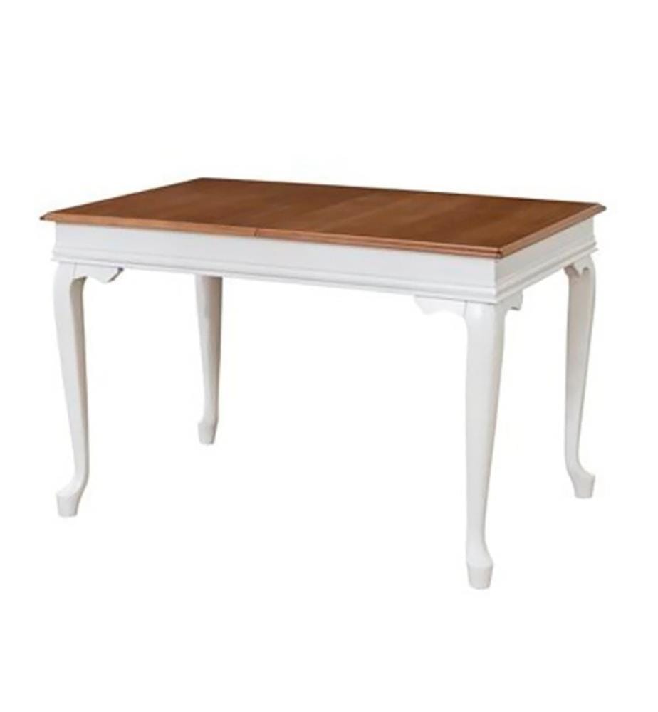 Table de salle à manger extensible, blanche, aspect vieilli, bois massif