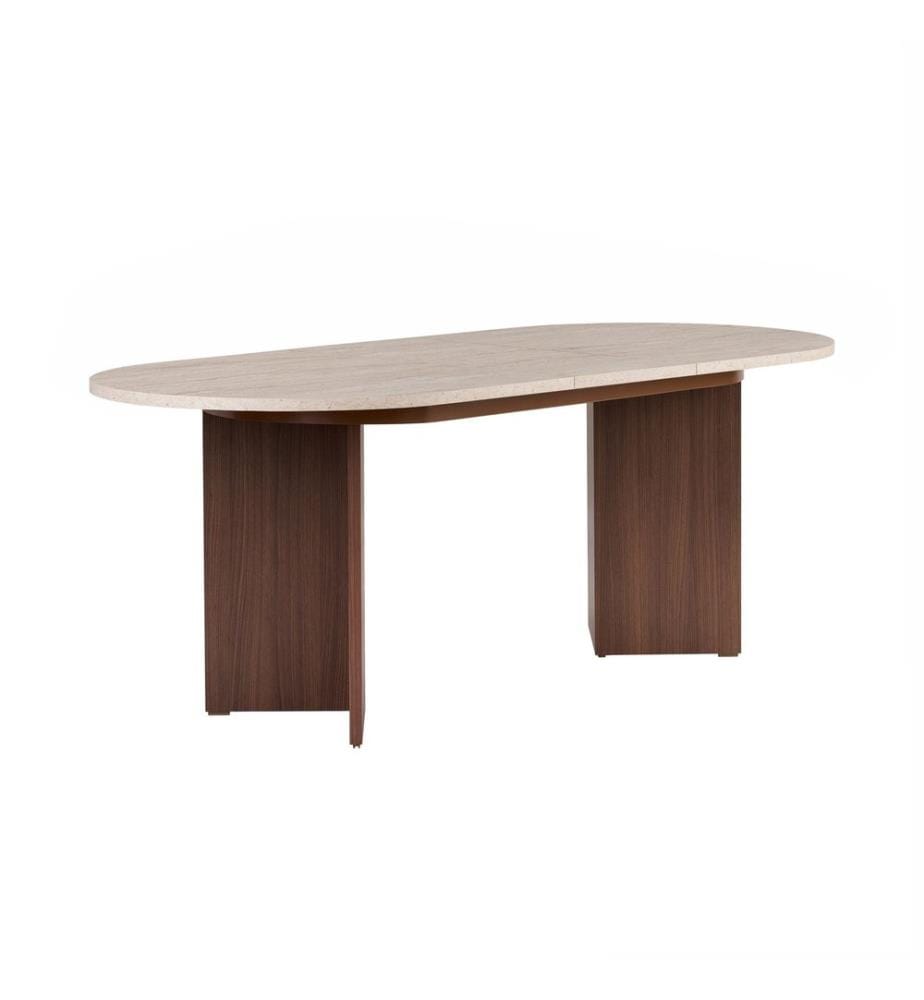 Table de salle à manger extensible, travertin, noyer Milano, panneau de particules 100 % mélaminé