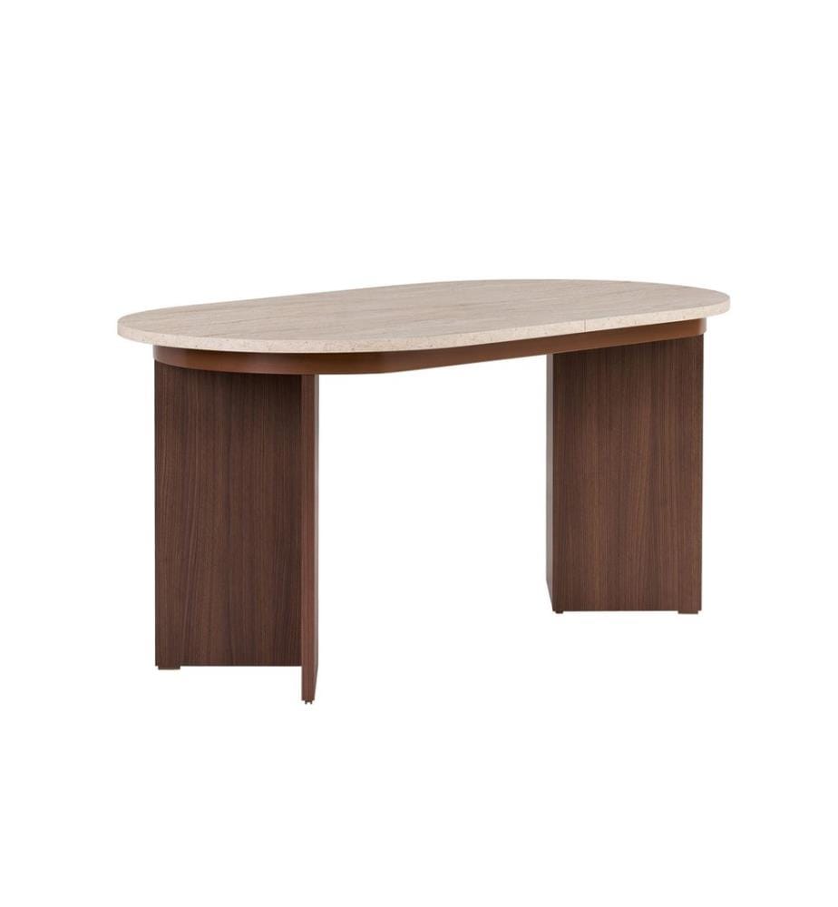 Table de salle à manger extensible, travertin, noyer Milano, panneau de particules 100 % mélaminé