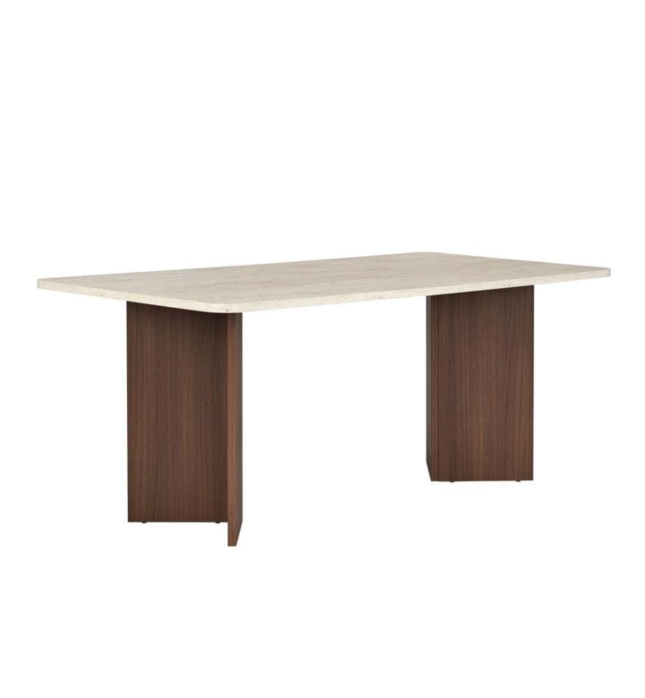 Table de salle à manger, travertin, noyer Milano, panneau de particules 100 % mélaminé
