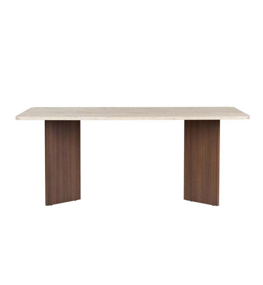 Table de salle à manger, travertin, noyer Milano, panneau de particules 100 % mélaminé